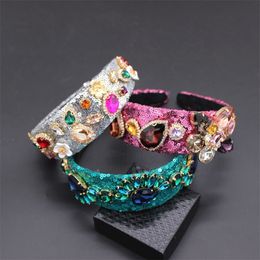 Tiara Hairband Sequins colorful Flower Crown Handmade Suture Pearl Hair Jewelry For Women Baroque Accessories 205 Y200409