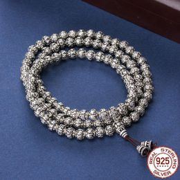 -Chaînes S999 Bracelet en argent sterling pour Menwomen Six Personnage Vérité 108 Pure Beads Retro Buddha Bijoux Cadeaux
