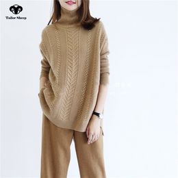 new 100% pure cashmere sweater women winter thick pullover female turtleneck knitted pullover upscale outwear loose sweater LJ201114