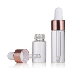 Hot Sale Empty Clear Bottle with Dropper Rose Gold Lids Refillable Essential Oil Bottles For Sample Cosmetics