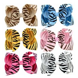 2022 new 4 inch Zebra Stripes Ribbon Bow Hairpins Girls Fashion Candy Color Hair Clips Handmade Kids Bowknot Hairs Accessories