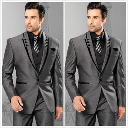 Men Suits Slim Fit Peaked Lapel Grey Groom Tuxedos Mens Wedding Suits 2021 Groomsmen Suits One Button Mens (Jacket+Pants+Vest) 201105