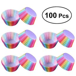 Mutfak Pişirme 100 ADET Gökkuşağı Kağıt Kek Fincan Kek Kağıt Muffin Parti Tepsi Bakeware Standları Cupcake Kılıfları Gömlekler Düğün Y200618