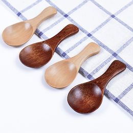 Mini Wooden Spoons Solid Wood Condiments Salt Spice Spoon Honey Teaspoon Sugar Coffee Tea Jam Mustard Ice Cream Kids Short Handle Scoop HY0365