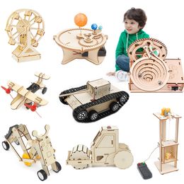 Assembly Model Building Toys for Kids 3D Wooden Puzzle Mechanical Kit Stem Science Physics Electric Toy Children Xmas Gift Best quality