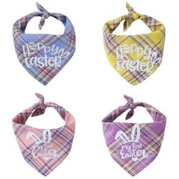 Happy Easter Pets Triangle Bibs Single Layer Cotton Plaid Dog Cat Bandana 42*42*60cm Easter Pets Scarf