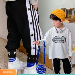 Cotton Boys Stripes Handsome Sweatpants 2020 New Autumn zhong da tong Baby Korean Casual Trousers Western Style LJ201019