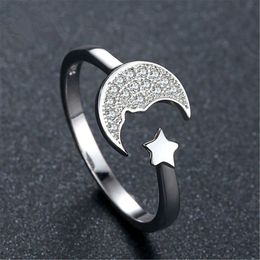 Crystal open adjustable Moon Star Rings Silver ring women rings fashion Jewellery gift will and sandy new