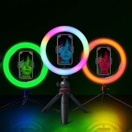 RGB Light Colourful LED Ring Light with Phone Tripod for cellphone film Video Photo Selfie Live Stream on YouTube Tiktok Twitch