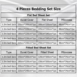 4pcs Luxury Silk Bedding Set Satin Queen King Size Bed Set Comforter Quilt Duvet Cover Linens with Pillowcases and Bed Sheet 20110263w