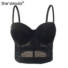 She'sModa Mesh Push Up Bralet Women's Corset Bustier Bra Night Club Party Cropped Top Vest Plus Size LJ200820