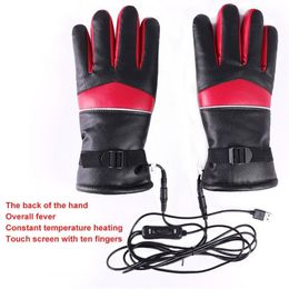 Ski Gloves 1pair Men Women Winter Warm Soft USB Powered Thermal PU Leather Fast Heating Cycling Outdoor Sports Touch Screen Heated Gloves1