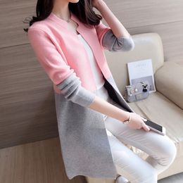 Autumn Knitting Loose Fashion Women's Cardigans Patchwork Long Sleeve Simple Style Female Spring Sweaters Korea Style Coats 201031