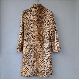 Faux Mink Fur Leopard Print Chels Midi Coat Womens Jacket