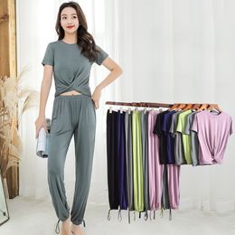 Loose Slim Modal Ladies Homewear Suit Women's Atoff Home Suit Female Modal Pajamas Set Women 2 Piece Set Sleepwear Long Pants Y200708