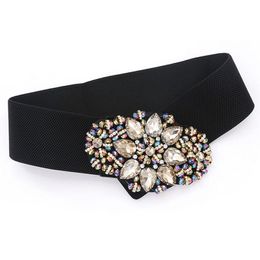 Belts Fashion Women Wide Elastic Waist Belt Colourful Rhinestone Crystal Flower Lady Girls Stretch Waistband Cummerbund For Dress261b