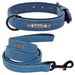 VIP Link--Customized Dogs Collars Personalized Padded Collar Leather Dog Walking Leash For Small Medium Large Dogs LJ201113