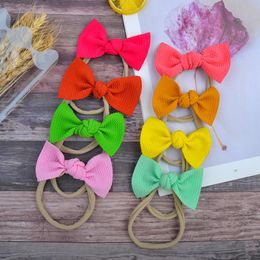 20pcs/lot Hot Nylon Baby Headband With Messy Bow Newborn Girl Hairbows Infant Solid Samll Bow Headwrap Headwear Hair Accessories Q sqcahA