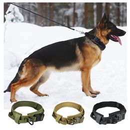 Nylon Adjustable Tactical Collars For large Control Handle Training Military Dog Collar Pet Products LJ201113