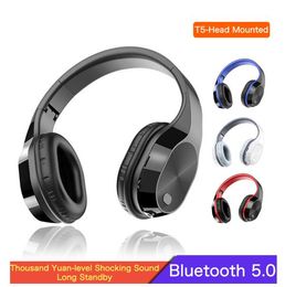T5 Wireless Headphones Support TF Card 3.5mm Jack LED Light Bluetooth Headphones 9D Stereo Earphones Music Headsets With Mic1