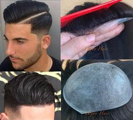 Full Thin Skin Toupees Injected Hair Invisible Knots 0.06mm PU Base Men Toupees Straight Indian Virgin Human Hair Replacement for White Men