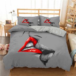 ZEIMON 3D Bedding Set Sexy Lips Print Duvet Cover Set Bedclothes With Pillowcase Lifelike Home Textiles Queen King Size Bed Set 201127