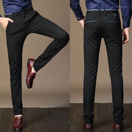 Men's Pants Wholesale- VANCHYCE 2021 Men's Fashion Business Trousers Solid Color Smart Casual Straight Dress Men Elastic Skinny