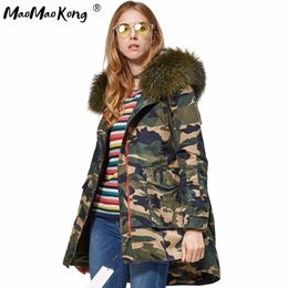 maomaokong Plus size Winter Coats Women Jackets Real Large Raccoon Fur Collar Thick Ladies Down Parkas army green woman 201130