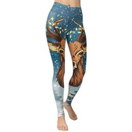 Reindeer Christmas Yoga Leggings High Waist Yoga Pants Breathable Gym Fitness Push Up Girl Yoga Workout Leggings H1221