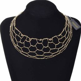 Alloy Bib Collar Gold Choker Necklace Statement Hollow Necklaces Bangle For Women Party Accessories Fashion Jewelry Set