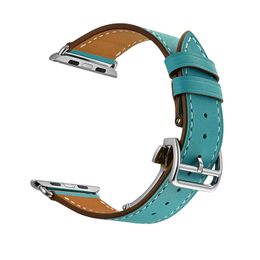 Folding Buckle Smart Watch Band For Apple iWatch Series 1 2 3 4 5 6 7 8 SE Genuine Leather Strap Men Women Watch Band Replacement 38mm 40mm 42mm 44mm 45mm 49mm