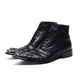 British Style Men's Fashion Boots New Men Party Boots Genuine Leather Large Size Zipper Men Party Shoes