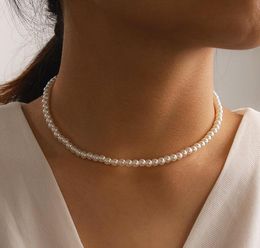 20pcs/lot Elegant White Imitation Pearl Choker Necklace Big Round Pearl Wedding Necklace for Women Charm Fashion Jewellery