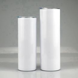 20oz 30oz Sublimation Tapered Skinny Tumbler Stainless Steel Blank White Skinny Cup With Lid Straw Cylinder Bottle Sea Shipping RRB1959