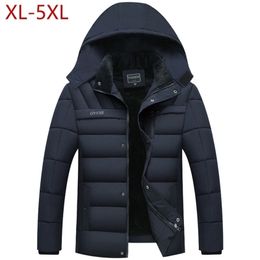 Mens Winter Jacket Thickness Warm Hat Detachable Coat Simple Hem Practical Parkas Windproof Snow Cold Jacket Large Size 5XL 201114