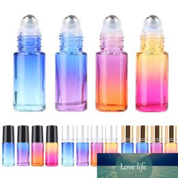 Aihogard 5ML Gradient Colour Essential Oil Refillable Bottles Thick Glass Roll On Empty Perfume Bottles with Roller Ball 12 Types