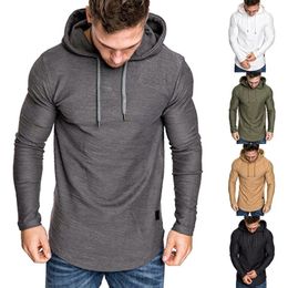 Men's Hoodies & Sweatshirts 2021 Fashion Men Autumn Winter Casual Tops Lightweight Long Sleeve Solid Colour Pullover Hooded Sweatshirt Plus S