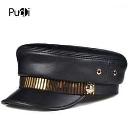 Berets PUDI Women Genuine Leather Hat Cap Beret 2021 Ins Female Sheepskin Baseball Caps Hats HL0051