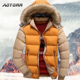 Men Winter Jacket Hat Detachable Down Parka Casual Warm Thick Jackets Male Fur Hooded Outwear Warm Windproof Coats Slim Overcoat 201217