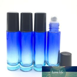 3pcs Empty Gradient Blue-clear Thick 10ml Glass Roller Bottle Perfume Sample Roll-On Black Plastic Cap Essential Oil Container