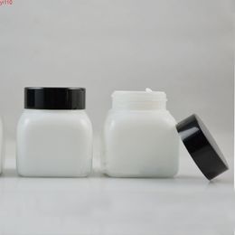 50G Opal Glass Bottle Cream Jar Square Aluminium Black Cap White Lid Empty Refillable Cosmetic Containers Packaginggoods