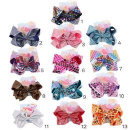8 inch Girl Hair Clip Gradual Change Barrettes Mermaid Fish Scales Leather Printed Large Hair Bows Clip Hair Accessories Gifts M505