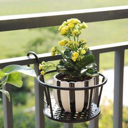 Balcony Flower Frame European Iron Railing Potted Plant Shelf Window Sill Bracket Plant Hanging Flower Pot Planter Flower Stand Y200709