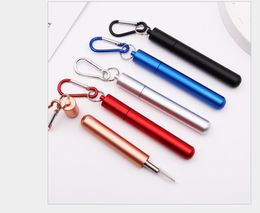 Collapsible Reusable Metal Straws Portable Telescopic Drinking Straw Keychain with Cleaning Brush Drinking Set