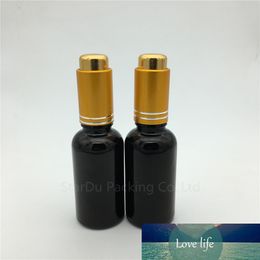 Free Shipping 12pcs 30ml Black Glass Essential Oil Bottle with Gold Aluminum Ring Dropper, 1oz Glass Perfume Bottle