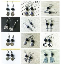 women Earrings angel wing love key cross love Taiji butterfly volcanic stone Lava earrings yoga Earrings black Charm Pendant