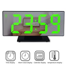 LED Mirror Alarm Clock Digital Snooze Table Clock Wake Up Light Electronic Large Time Temperature Display Home Decoration Clock 201222