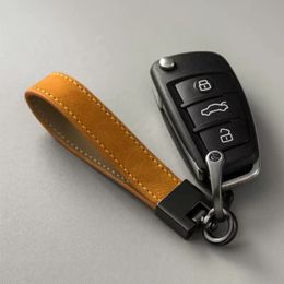 Business Men Style Gun Metal Plated Alloy Keychains Genuine Leather Car Keychain