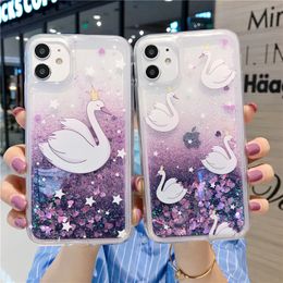 Fashion popular glittering flow sequins sand crown swan tpu pc cover phone case for iphone 12 11 pro X XS max XR 6 7 8 plus