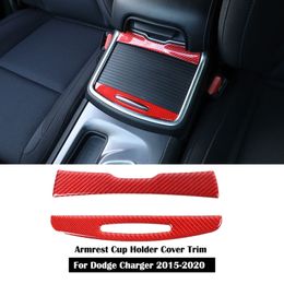 Red Carbon Fibre Car Armrest Cup Holder Cover Trim For Dodge Charger 2015 UP Auto Interior Accessories